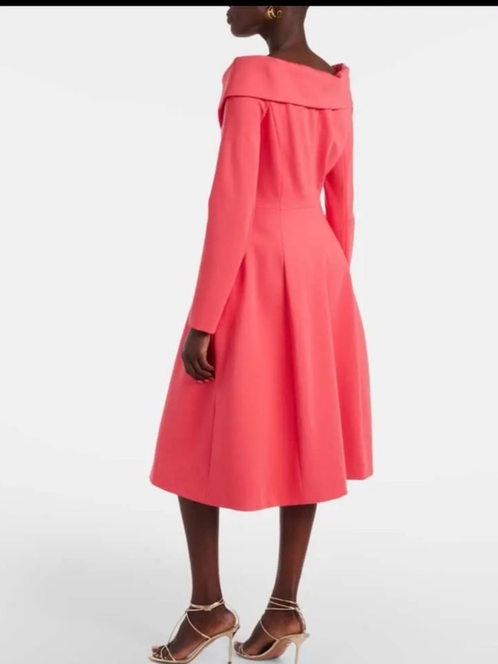 Dorothee Schumacher Off-Shoulder Coral Long-Sleeve Double-Breasted Midi Dress - Picture 5 of 16